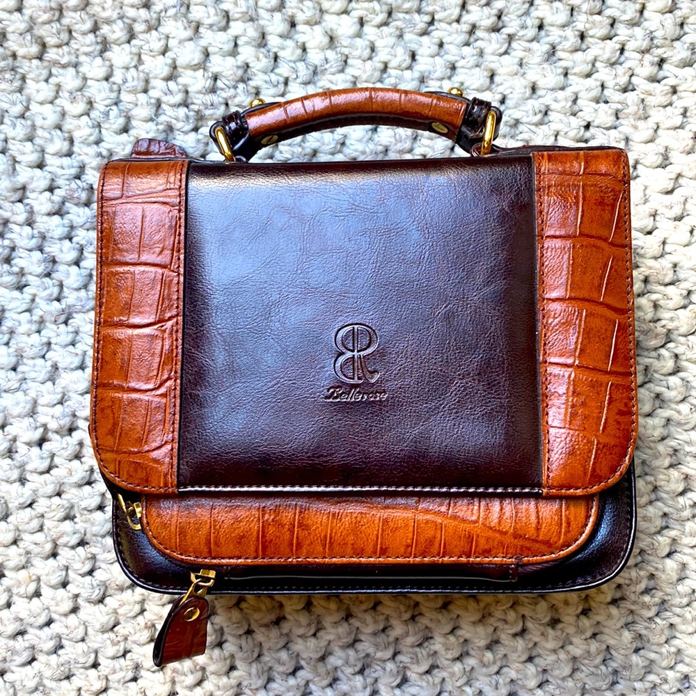 Vintage Belle Rose Leather Small Briefcase Purse
